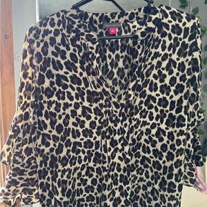 Vince Camuto Black and Tan Leopard Blouse
